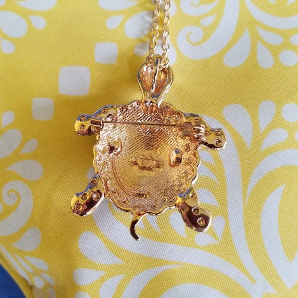 🐢Turtle Necklace Enamel & Stone Shell Blue Aqua  / brooch - NWOT🐢 - Picture 8 of 8